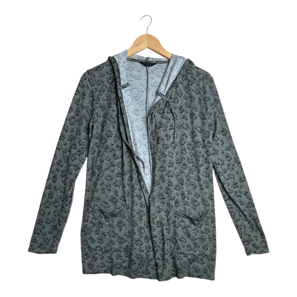 Lucky Brand Hooded Open Animal Print Long Cardigan size‎ XS Green